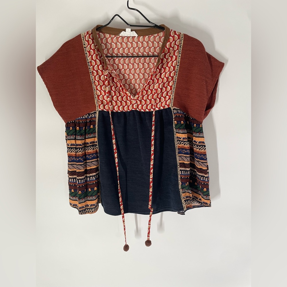 Thml Red And Black Patterned Blouse - image 1